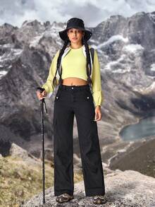 Damskie jeansy outdoorowe do wędrówek Ochrona przed słońcem Lekkie, szybkoschnące stroje turystyczne dla kobiet Damskie spodnie trekkingowe Spodnie outdoorowe dla kobiet Stroje kempingowe Damskie lekkie spodnie Spodnie trekkingowe damskie - Czarne - Zobacz 3