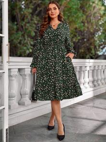 EMERY ROSE 秋季大码女式酒红色连衣裙 - 綠色 - 查看 3