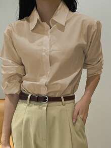 DAZY Camisa de manga larga de unicolor versátil y casual para otoño