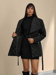 CLARA VERO Women Solid Color Padded Detailed Winter Coats - Black - View 3
