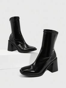 CUCCOO SZL 女式时尚黑色舒适粗跟方头踝靴 - 黑色 - 查看 5