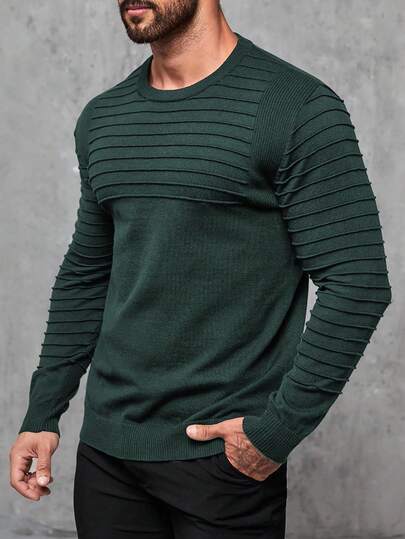 Manfinity Homme Plus Size Men's Solid Color Crew Neck Casual Long Sleeve Pullover Sweater, For Fall Winter