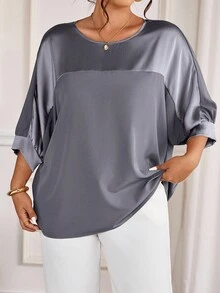 Cravure Maglione casual da donna oversize con scollo tondo, maniche a 3/4, tessuto metallizzato, inserti in tessuto a contrasto, polsini in tessuto jacquard, maniche raglan, adatto per uscite, vacanze, pendolarismo e feste