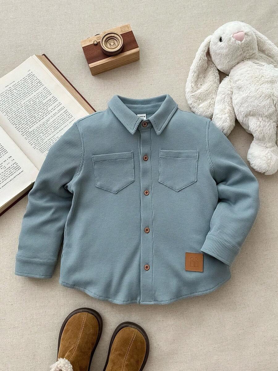 Blossori 男童法式优雅前扣领长袖衬衫 - 綠色 - 查看 1