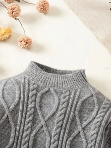 SHEIN 少女休闲复古针织连衣裙，秋冬 - 灰色 - 查看 3