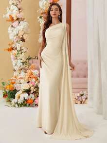 Aureia Chiffon Bridesmaid Dress With Asymmetric Shoulder And Draped Detailing (Adult)