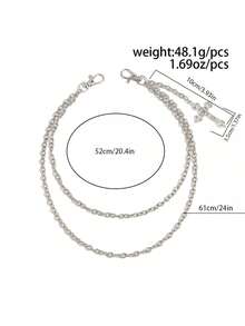 ROMWE Fairycore 1 件朋克风格十字链腰带，多层铁合金链身体链，女士个性化魅力裤链，用于裤子装饰、休闲、音乐节、派对配饰 - 銀色-十字架 - 查看 5