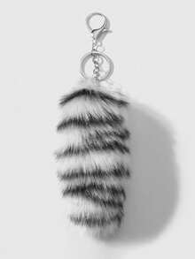 ROMWE J-Fashion 1 Y2k 复古甜美酷炫个性时尚可爱高品质多色毛绒仿真渐变横款豹纹狐狸毛茸茸动物迷你尾巴 DIY 钥匙扣配件包包挂件，颜色随机，适合女生女士日常佩戴，节日礼物 - 均碼 - 查看 19