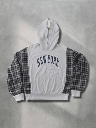 Street Life Sudadera con capucha de cuadros escoceses retro americana, otoño