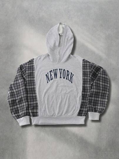 Street Life Sudadera con capucha de cuadros escoceses retro americana, otoño