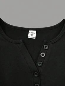 Girls V-Neck Button Long Sleeve T-Shirt, Korean Style Slim Fit Casual Tee, Spring/Autumn Fall Winter - Multicolor - View 6