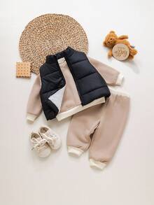 SHEIN Baby Girl Cute Thermal Lined Sweatshirt Sweatshirt And Pants Set, Autumn/Winter Fall - Black - View 5