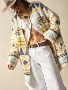 Bohemela Women's Vintage Casual Lightweight Cardigan, Suitable For Winter, Halloween, Music Festivals