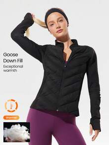 GLOWMODE Stretchy Thermal Lined Slim Fit Down Jacket With Side Pockets Daily Casual Running Workout Winter Warm - Black - View 1