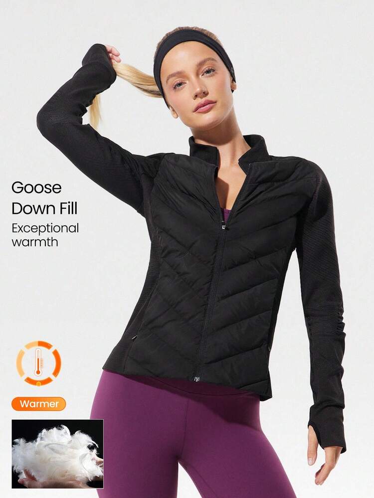 Stretchy Thermal Lined Slim Fit Down Jacket With Side Pockets Daily Casual Running Workout Winter Warm