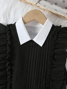 圣诞节、万圣节、黑色连衣裙、黑色连衣裙、冬装、儿童冬装、秋装、万圣节、万圣节服装、圣诞服装、女童长袖衬衫裙两件套 - 黑與白 - 查看 4