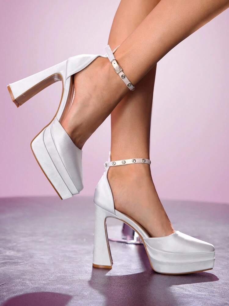 CUCCOO LuxiPop Women Shoes Women's Water Platform High-Heeled Shoes, Fashionable And Sexy Three-Buckle Ankle Strap Burgundy Satin Women's High-Heeled Shoes Are Suitable For Hot Girls Going Out At Night To Wear To Parties, Christmas And New Year Parties, Autumn Sexy Nightclub Style