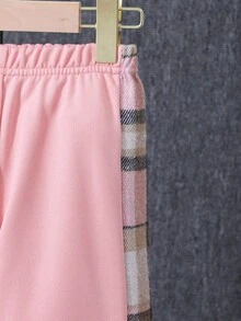 Sparklyn Bộ 2 áo sơ mi kẻ caro có mũ trùm đầu và quần kẻ caro có dây rút, giản dị và sang trọng cho bé gái mặc hàng ngày vào đầu thu - Hồng - Xem 6