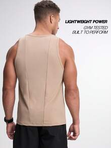 Men's Solid Color Versatile Crew Neck Casual Tank Top - Khaki - View 2