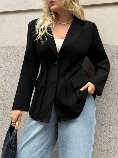 Auralis Plus Size Women's Autumn And Winter Fashion Casual Comfortable Daily Waist Slim Black Suit Jacket,Women Blazer,Work Wear,Fall Outfits,Business Casual Woman ,Fall Coats