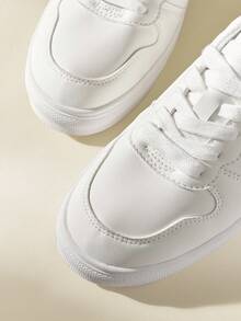 CUCCOO EASI Women's Round Toe Lace-Up Casual Sneakers, Flat Comfortable Athletic Shoes For Students - White - View 5