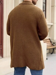 Manfinity Homme Men's Casual Solid Color Long Sleeve Cardigan, Versatile For Autumn/Winter - Bronze - View 2