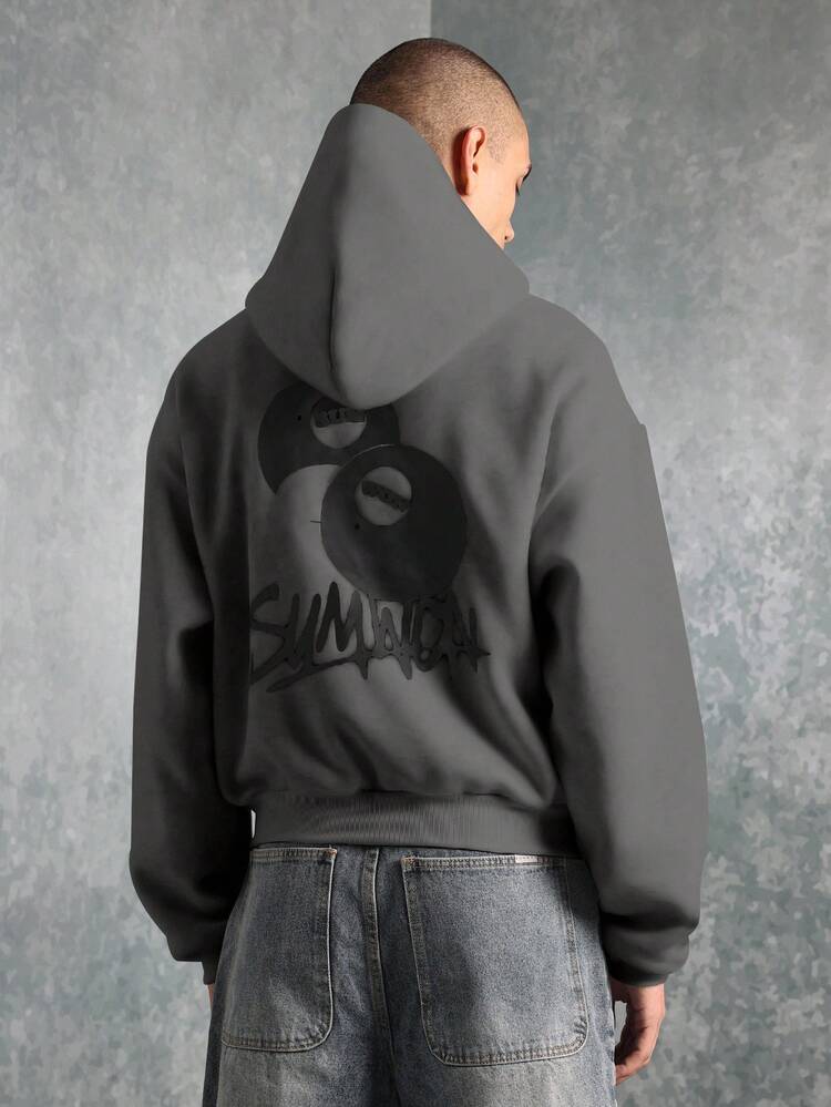 Oversized Graphic Print Hoodie With Front Pocket Design