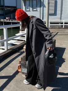 DAZY Damen Herbst/Winter Mantel mit langem Kragen - Grau - Übersicht 4