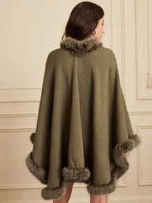GENKIRA Cardigan Wanita Modis dengan Kerah Bulu Imitasi, Serbaguna dan Elegan - Jahe - View 3