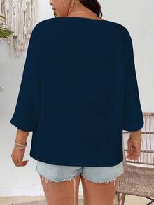 EMERY ROSE Camisa casual holgada de unicolor con mangas 3/4 para mujer de talla grande - Agua verde azul - Ver 2