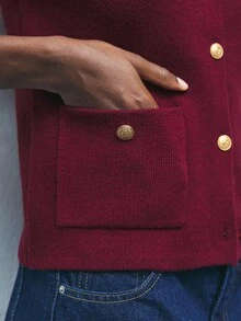 Maija Women's Metal Button Decor Short Sleeve Knit Cardigan, Urban Commute Business Casual Basic Top, Elegant Office, Party & Gathering Wear, Autumn/Winter - Burgundy - View 8