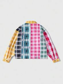 ROMWE MEN Prep Men's Plaid Long Sleeve Shirt, Loose Cropped Fit, Fall - Multicolor - View 2