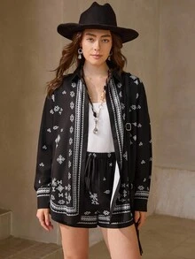 Wildy 2 pezzi Set casual da donna con top a maniche lunghe e pantaloncini con coulisse