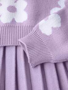 SHEIN 少女甜美百搭圆领蓝色毛衣搭配碎花百褶裙，适合居家、外出、派对、返校季等秋冬季穿着。 - 紫色 - 查看 4