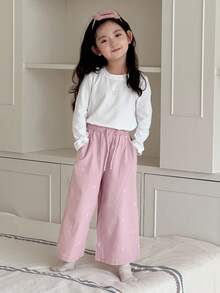 DAZY Set Piyama Atasan dan Celana Panjang Leher Bulat Warna Polos untuk Anak Perempuan - Putih - View 6