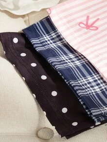 SHEIN 3pcs Women Plaid & Bowknot & Polka Dot Pink Pajama Pants Set, Fall & Winter Clothes - Multicolor - View 6