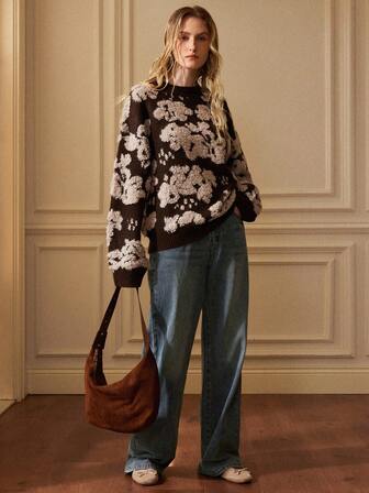 Écloséra Trendig vintage-tröja med rund hals och lång ärm för kvinnor