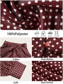 BizChic 女士棕色波尔卡圆点缎面系带长袖衬衫，都市通勤办公室商务休闲优雅正式衬衫 - 咖啡棕 - 查看 10