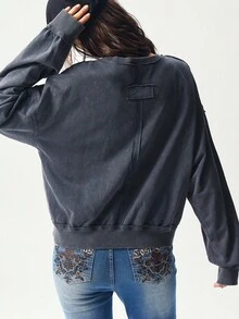 Bohemela Sweat-shirt-shirt décontracté à col rond en tricot ample, couleur unie, manches longues, lavé, pour femmes, style bohème automnal, festival de musique, Halloween