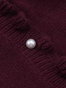 EMERY ROSE 女式荷叶边纽扣前开衫，纯色，秋冬 - 紅色 - 查看 3