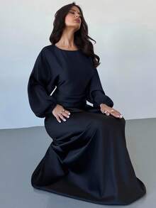 Firerie Women's New Elegant Romantic Casual Urban Commute Elegant Fashion Versatile Round Neck Batwing Long Sleeve Blouse, Suitable For Teachers, Autumn - Navy Blue - View 6