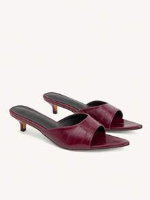 CUCCOO CHICEST Women's Burgundy Pointed Toe Kitten Heel Elegant Slip-On Sandals, Faux Leather, Suitable For Commuting, Work, Afternoon Tea, Vacation, All-Match Versatile, Halloween - Burgundy - View 2