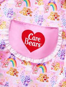 SHEIN X Care Bears 1件可爱爱心小熊图案厨房围裙，烘焙围裙，荷叶边蝴蝶结装饰，可爱围裙，两种尺寸，亲子围裙 - 彩色 - 查看 9