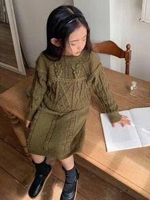 DAZY Young Girls Casual Solid Color Knitted Sweater And Skirt Set, Autumn/Winter - Green - View 6
