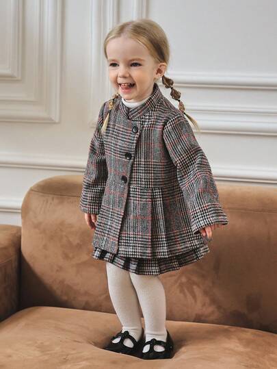 Souflis Souflis 2 件套女婴优雅复古 2025 秋冬经典格子服装，适合外出、派对、学校和其他场合