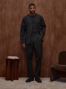 Musero Long Sleeve Pin Stripe Collarless Button Up Blazer /Winter Tailoring - Black and White - View 3