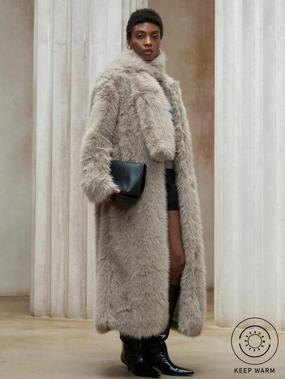 Aveloria Modichic 秋冬英伦风复古优雅宽松灰色蓬松领围脖大衣