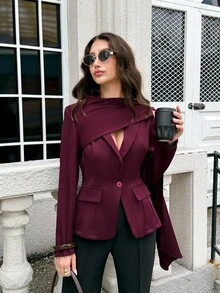 Firerie Blazer élégant et minimaliste pour femmes, mode moderne, décontracté, taille cintrée, automne-hiver - Fushia - Voir 4