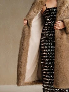 Anewsta New Autumn/Winter Elegant Lady-Like Faux Fur Long Coat, Fashionable Fur & Wool Blend Outerwear For Women