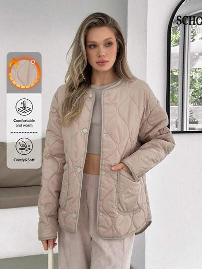 Cloudara Women Solid Color Padded Detailed Winter Coatss For Women Quilted Jacket Women Jackets Oversized Jacket Outerwear Women Shacket